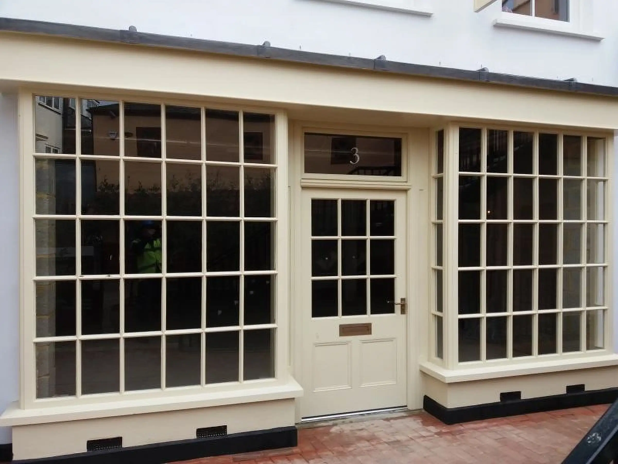 Hand-built Georgian shopfront with multi-pane glazing, by Forest Joinery